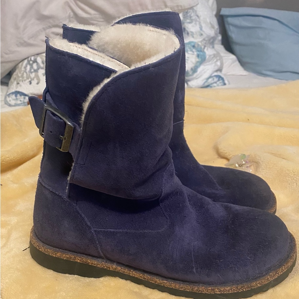 Birkenstock size 8-8.5 Uppsala  Blue Suede Boots with Shearling Lining. Reg fit